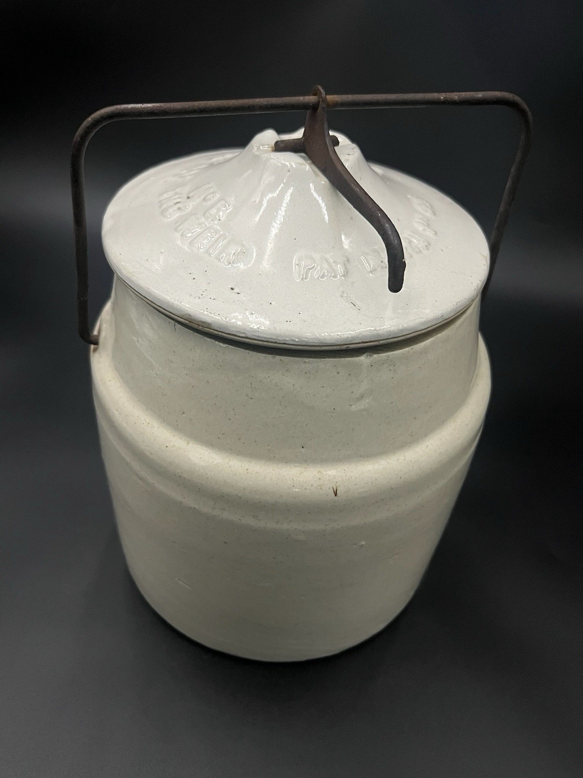 Vintage Weir Crock Canning Jar 1901 #5 Orig Wire Closure 11”tall No Cracks
