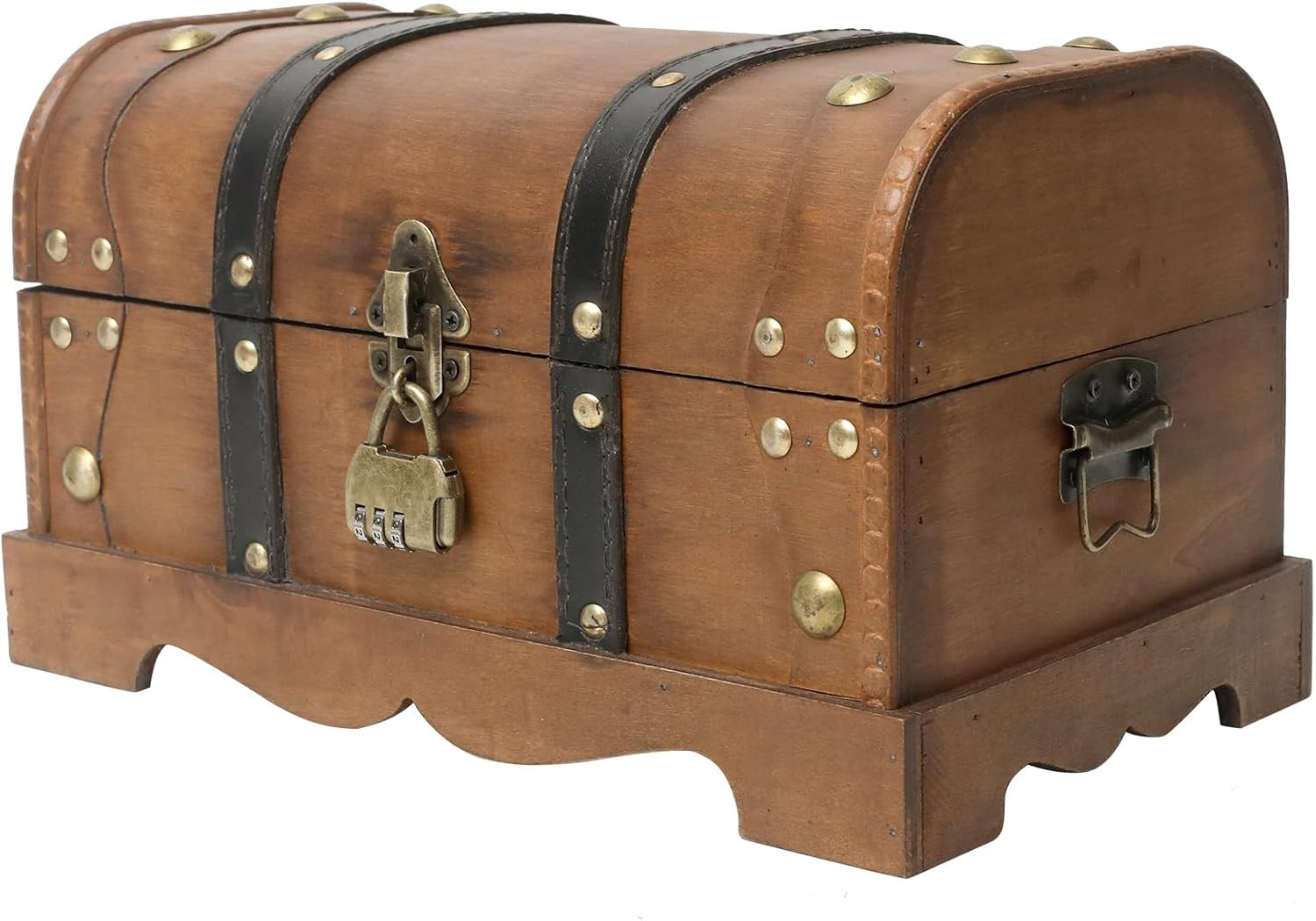 Vintage Wooden Treasure Chest Decorative Box with Lock – 12.2″ X 7.1″ X 7.1″, Br