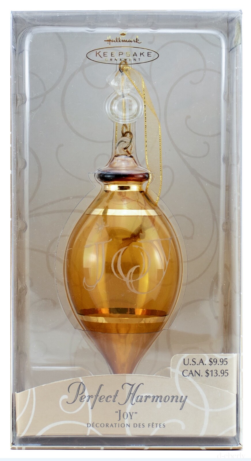 JOY Perfect Harmony NEW Etched Glass Hallmark 2002 Ornament Holiday Happiness