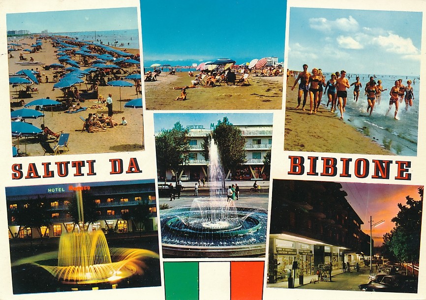 Old postcard Bibione – six views, Italy 1966 used postcard 295 g