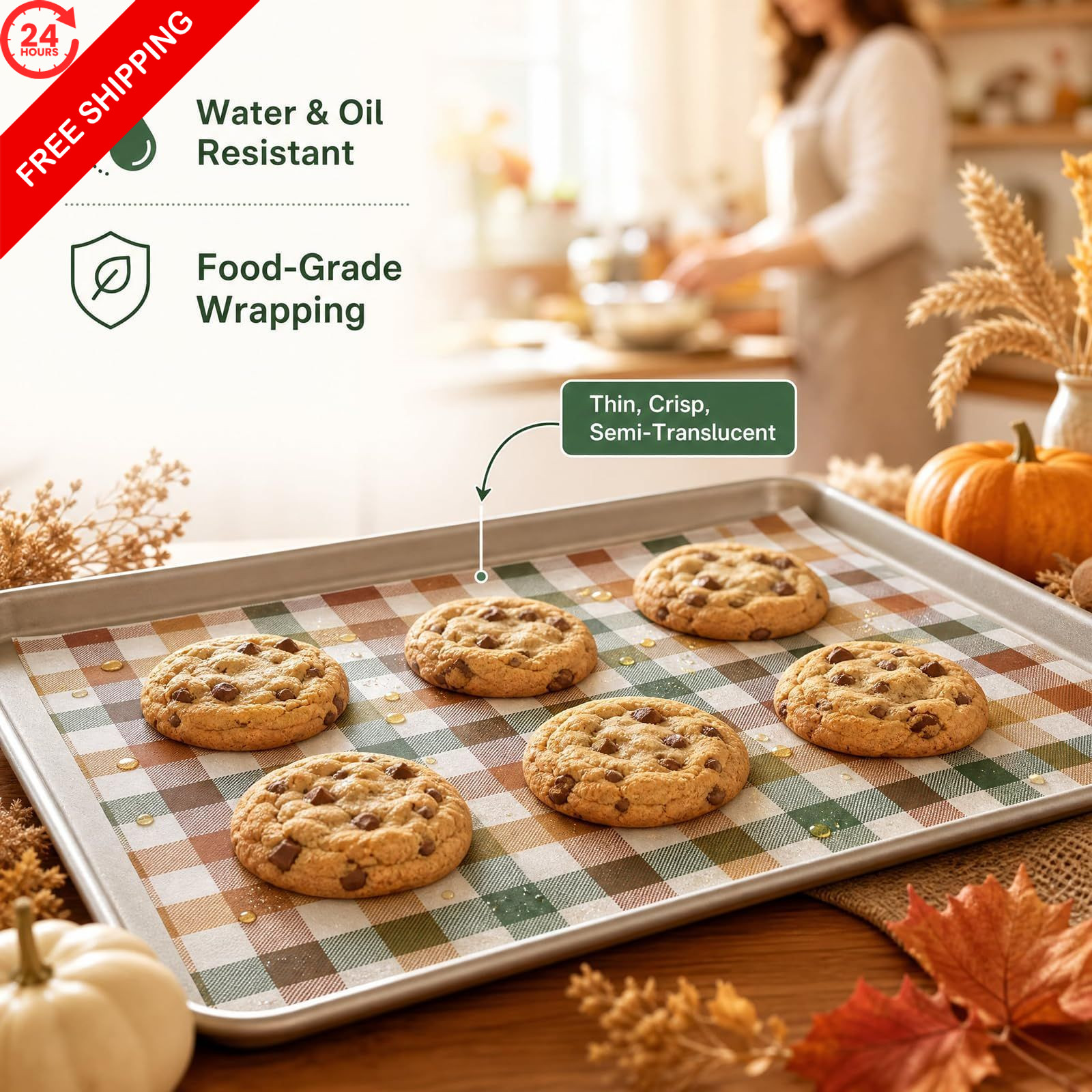 150 Sheets Fall Buffalo Plaids Wax Paper for Food Deli, 9.8 x 8.3 inch,