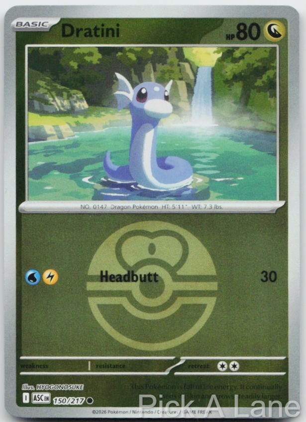 Dratini (Love Ball) 150/217 Common Ascended Heroes Pokemon Reverse Holo NM