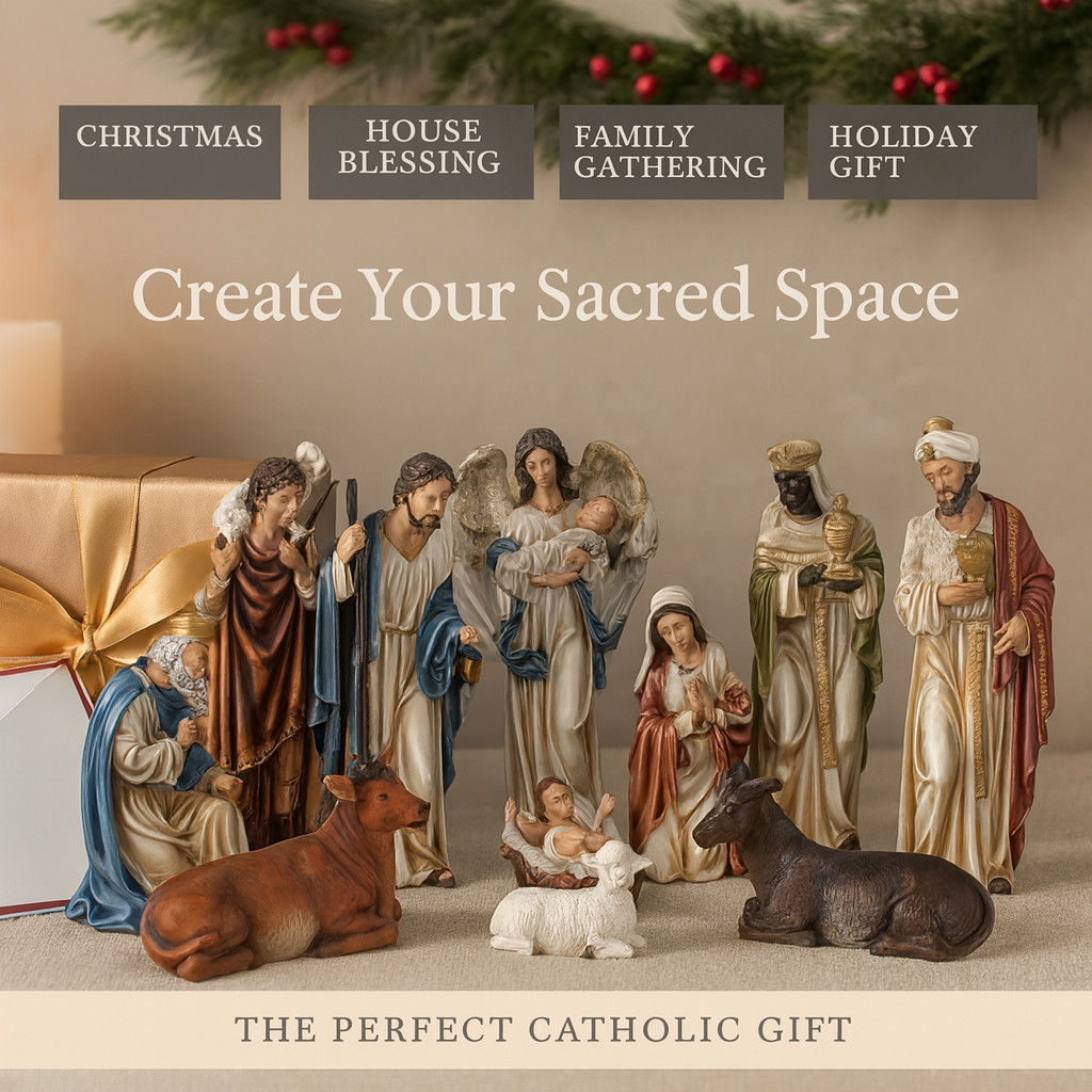 Nativity Set / Nacimiento de Navidad – 12-Piece Christmas Resin Figurin 12″