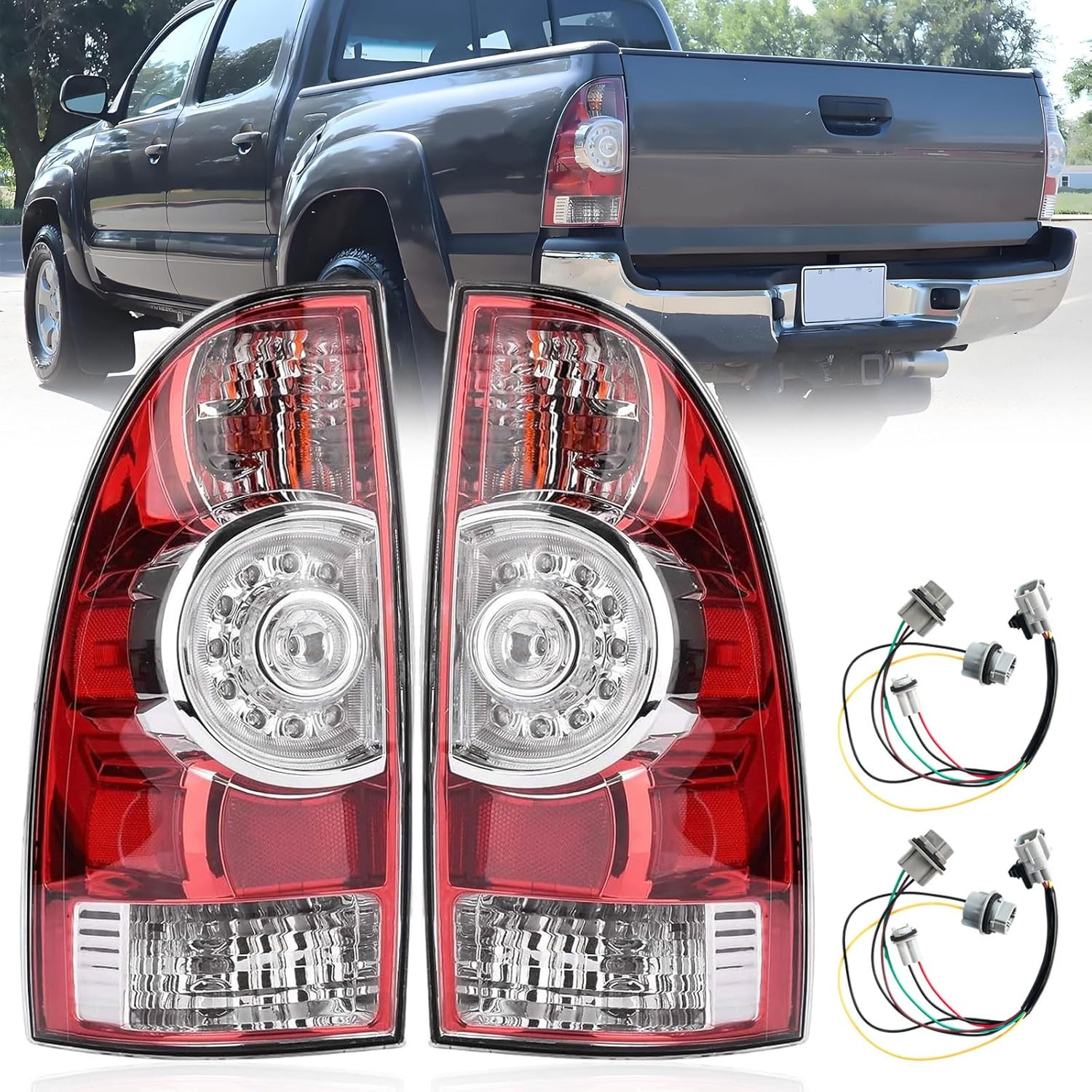 Pair Tail Lights Assembly Set for 2005-2014 2015 Toyota Tacoma Pickup Truck Repl