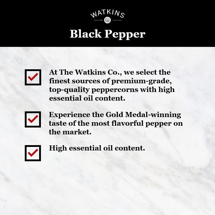 Watkins Premium Medium Coarse Black Pepper 12 Ounce Gluten Free Kosher