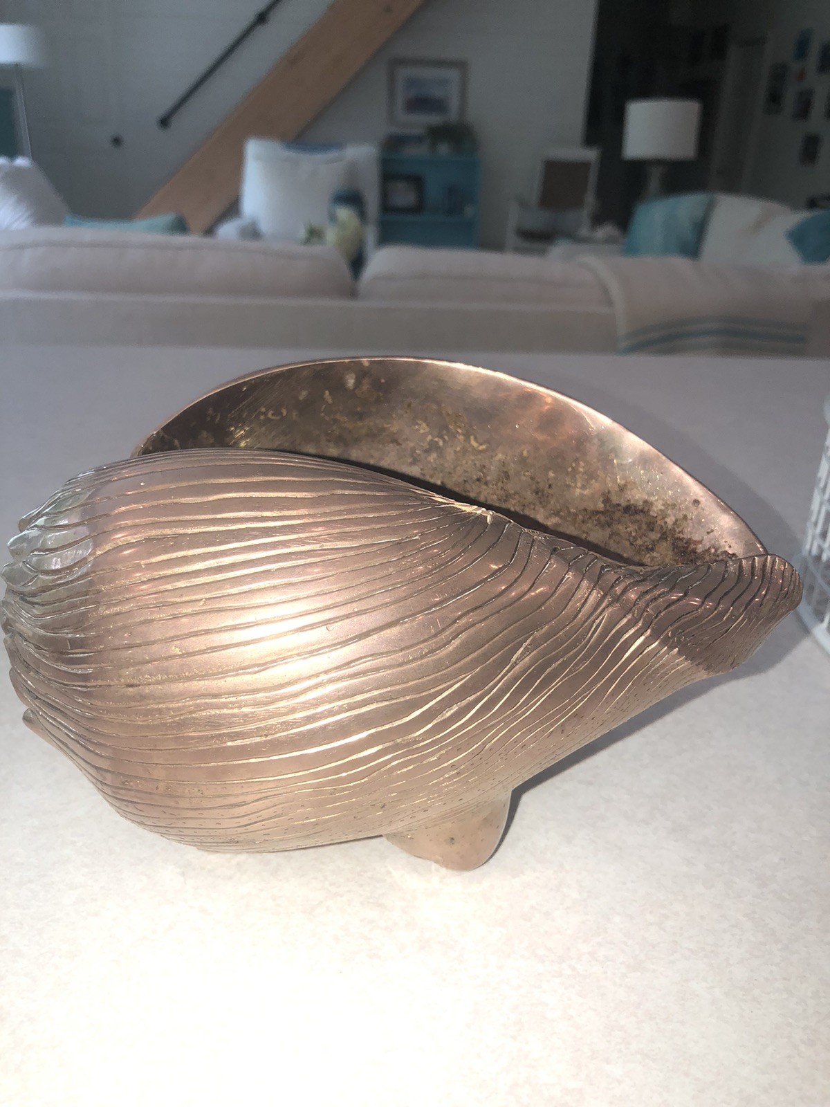 Vintage MCM BRASS CONCH Seashell Regency Style Planter, Sculpture, Decor Beach