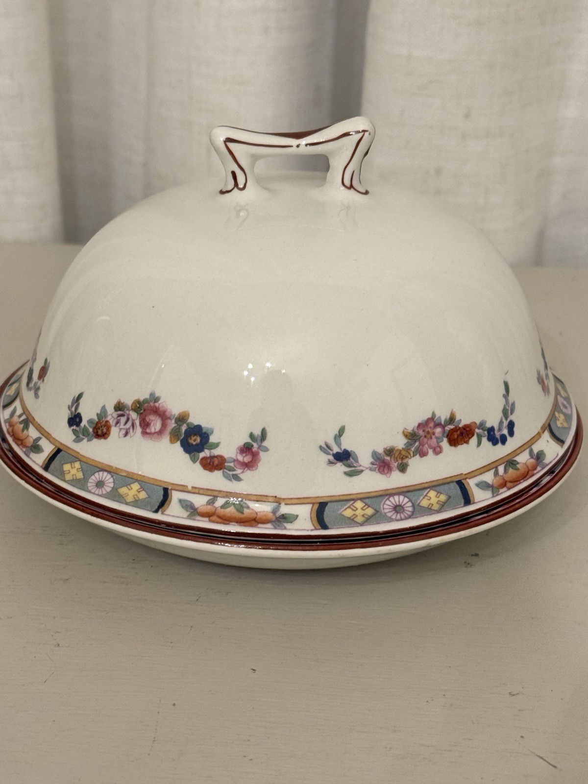 Antique J&G Meakin SOL England Round Covered Butter Dish Floral Plate & Lid