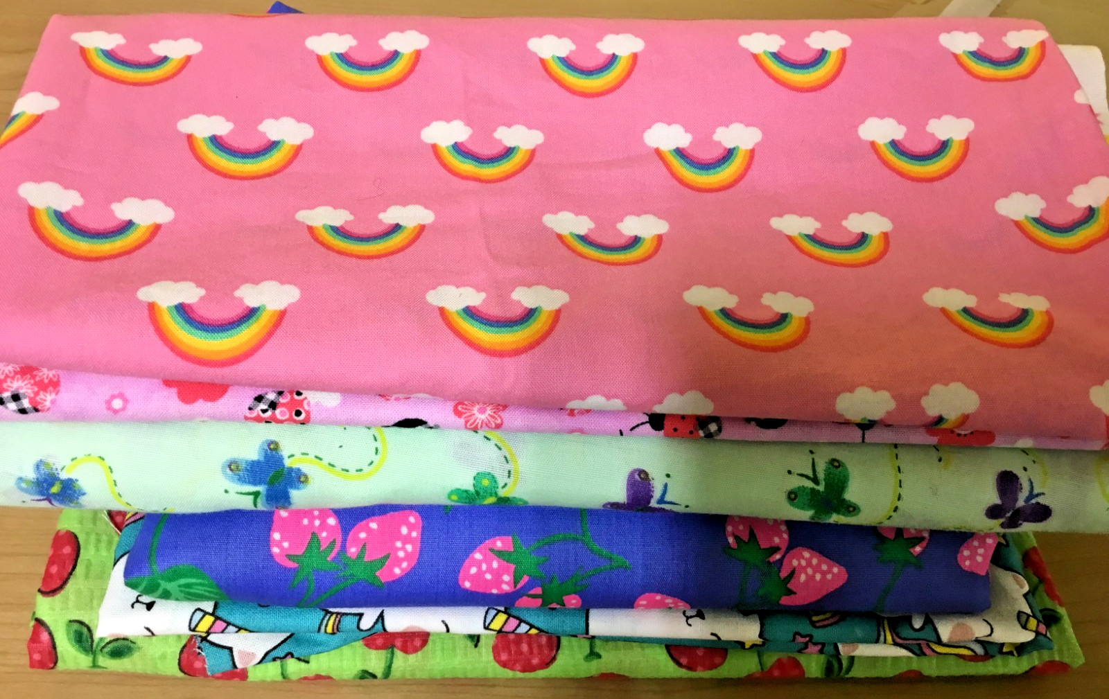 Sewing Lot Cotton Quilting Craft Fabric fruits, butterflies, rainbows