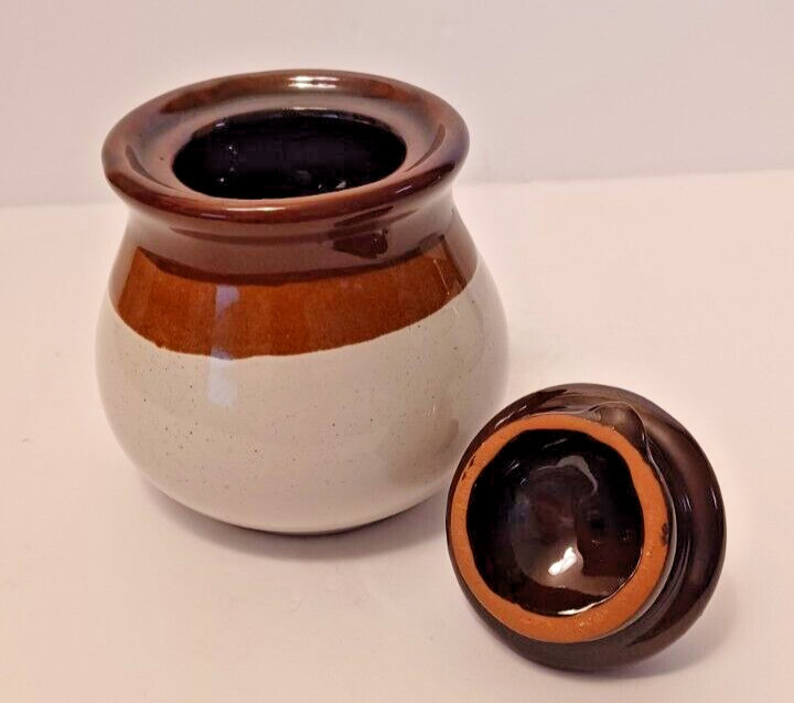 Three Tone Brown Stoneware Covered Sugar and Creamer Set