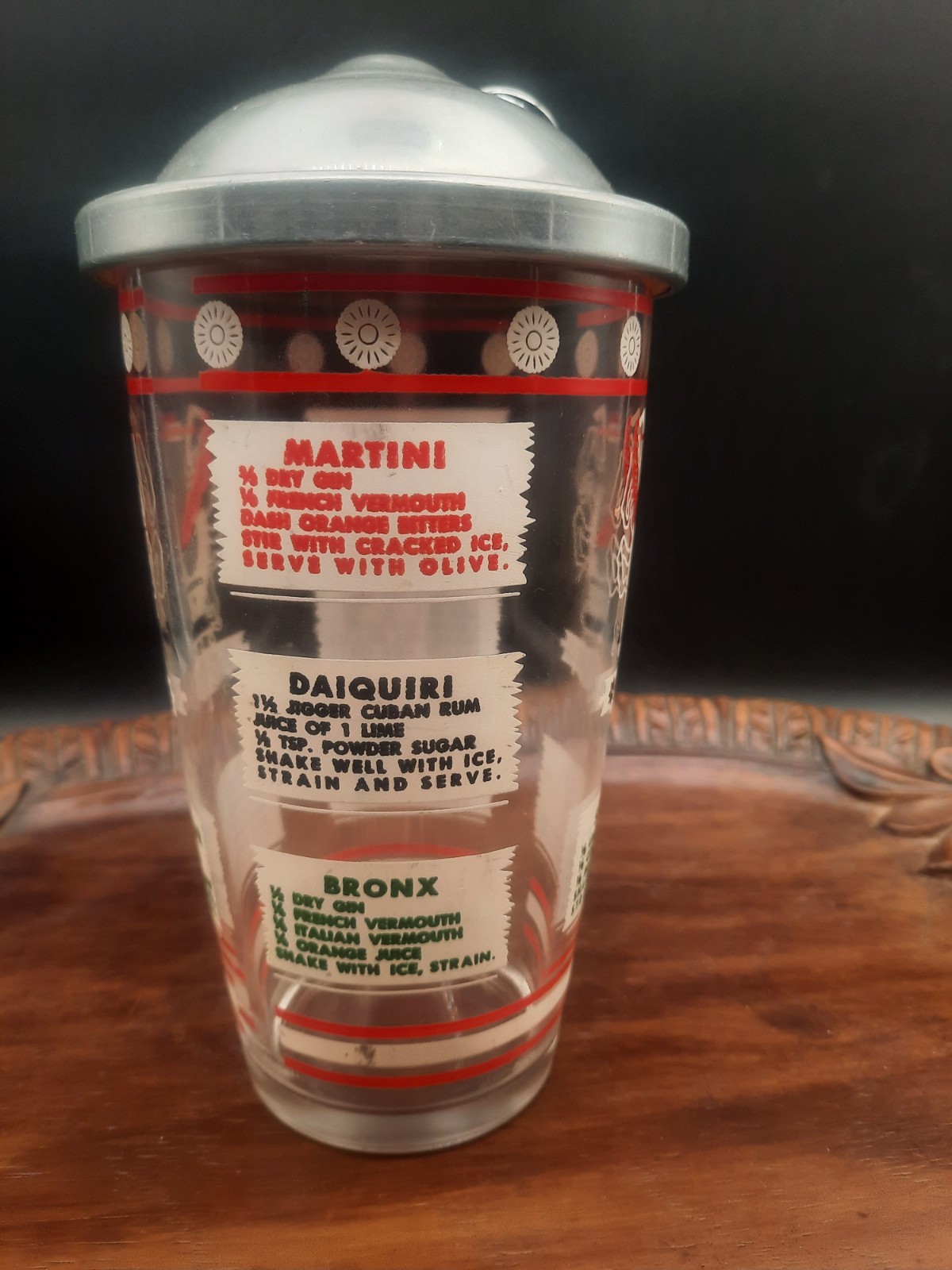 Vintage MCM 1950’s/ 60’s Hazel Atlas Cocktail Shaker w/ Drink Recipes on Shaker