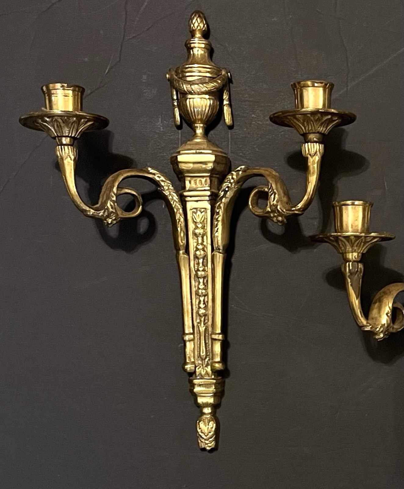 VTG (2) Regency French Style Solid Brass Wall Sconces Candle Holders – 14” Tall