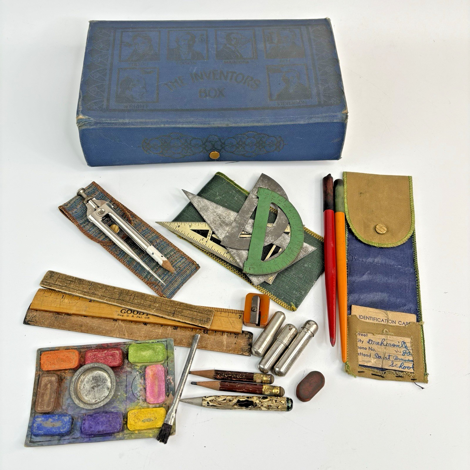 Vintage THE INVENTORS BOX Student Drafting Art Box Leatherette Nov. Co Prov. RI