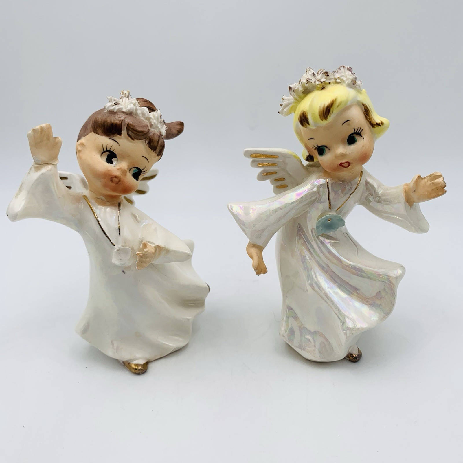 Geo Z Lefton Dancing Angels Figurines Iridescent Set As-Is Spaghetti Vintage 4”