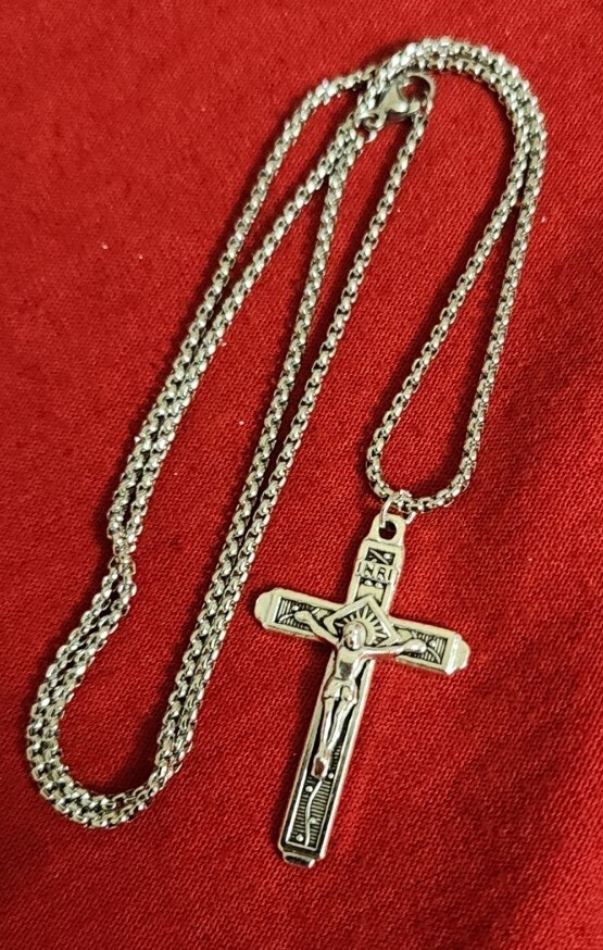 Catholic Jesus Christ on INRI Cross stainless steel Necklace With CHAIN 22″
