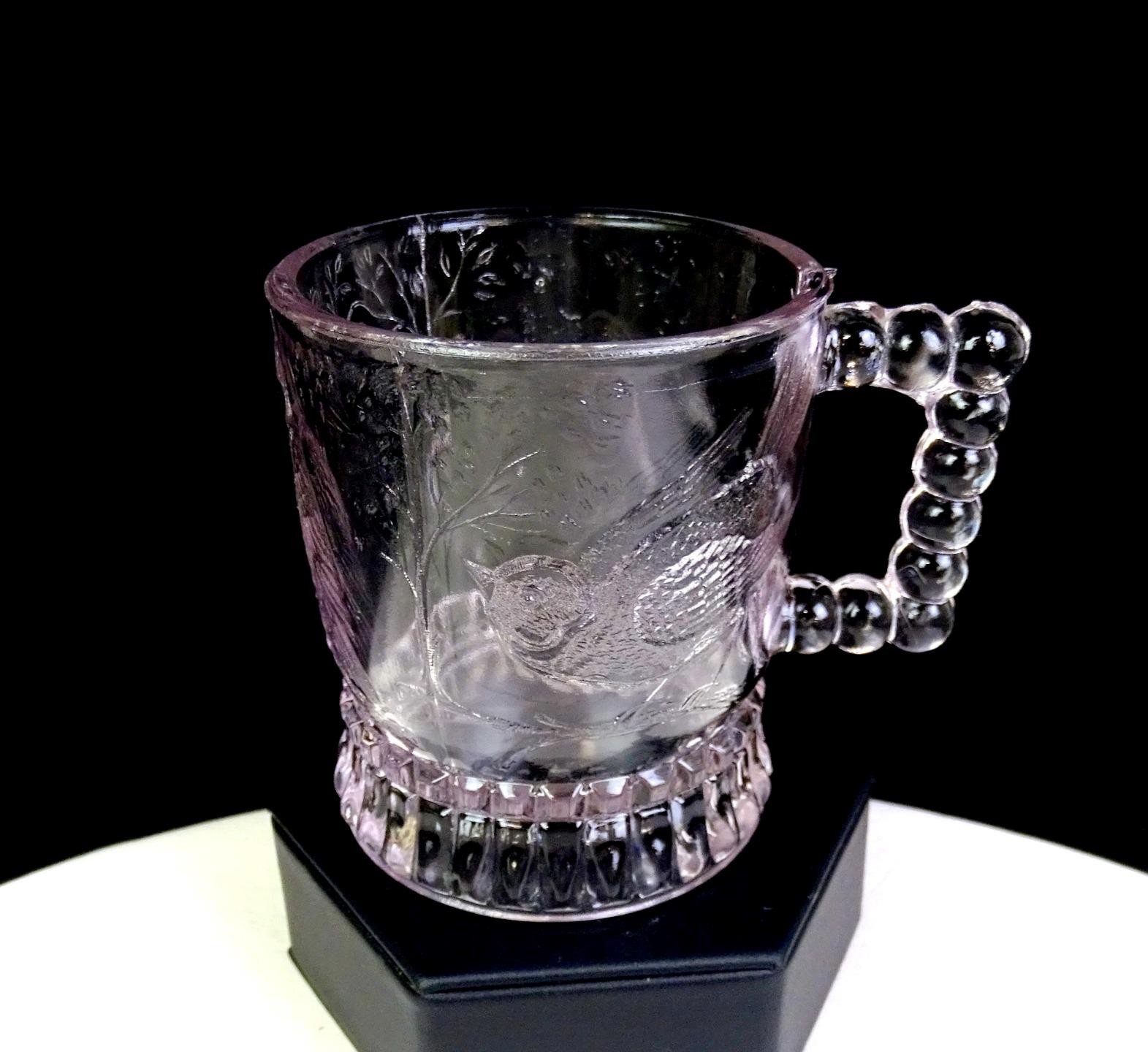 Bryce Brothers / US Glass #1302 EAPG Bird On A Branch Antique 3 3/8″ Mug 1880s