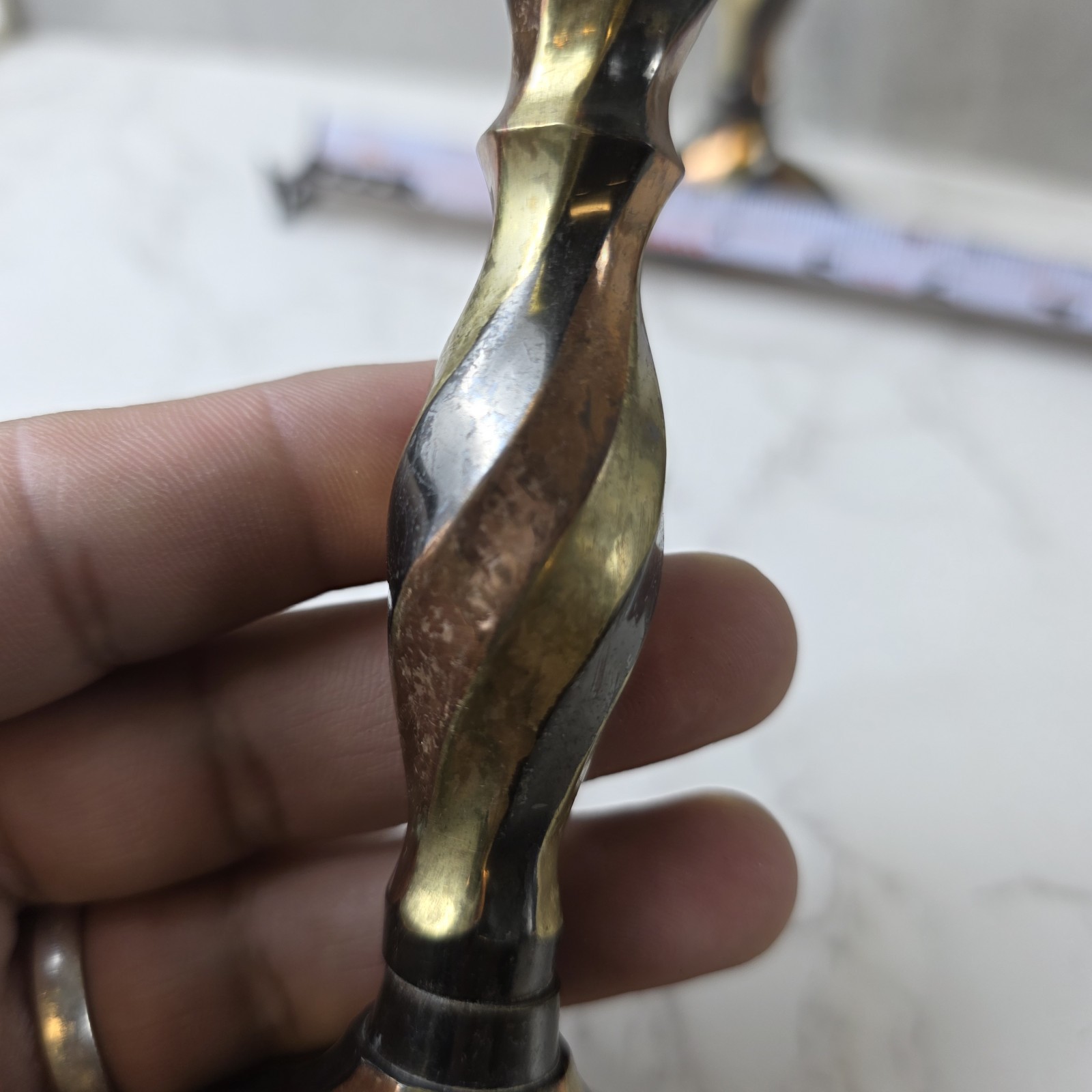 Mid Century 5” Swirl Spiral Twist Patina Candlestick Holder Set Pair Vtg