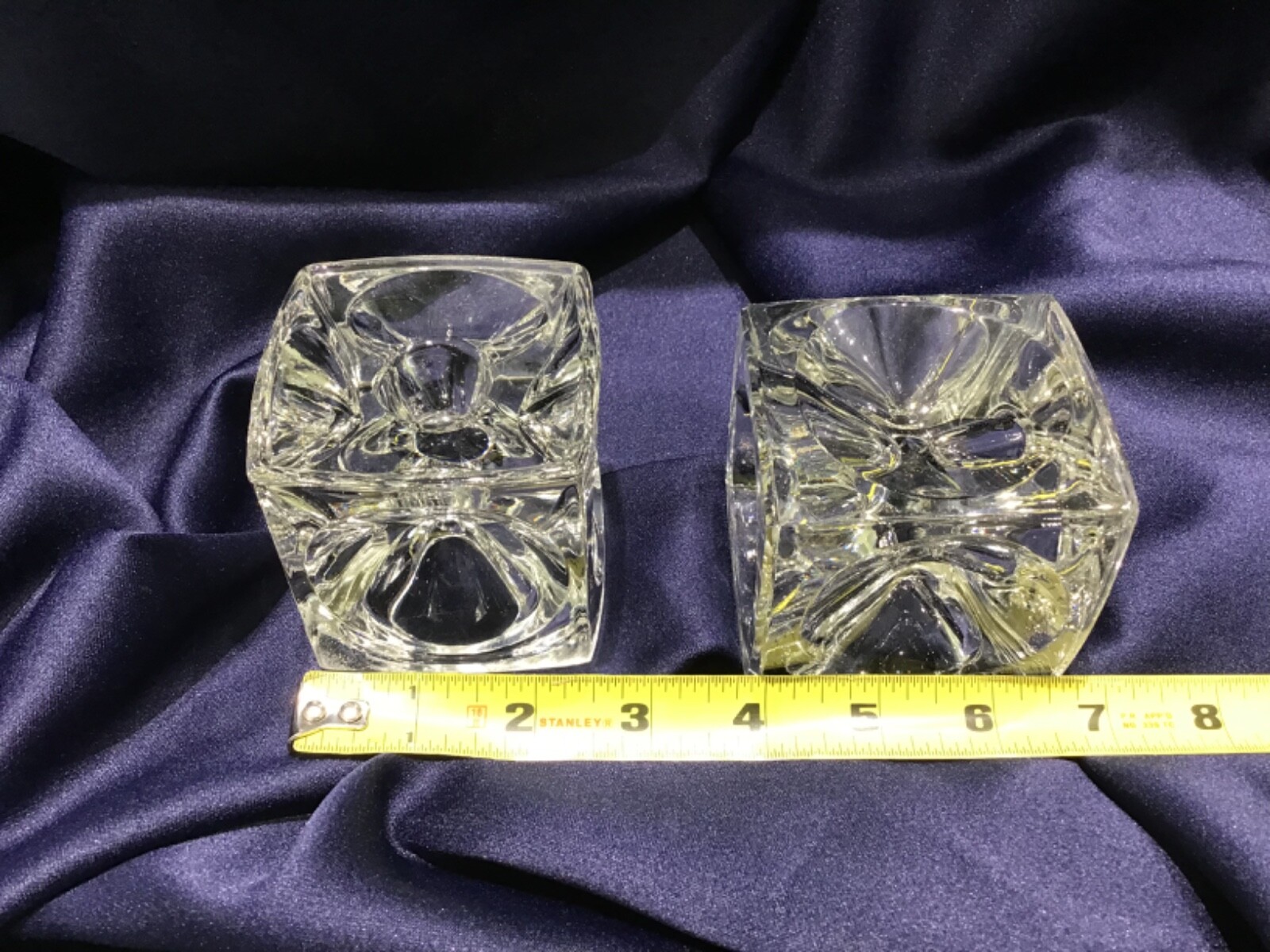 PEILL & PUTZLER? CRYSTAL clear ICE CUBE glass block CANDLE HOLDERS excellent MCM