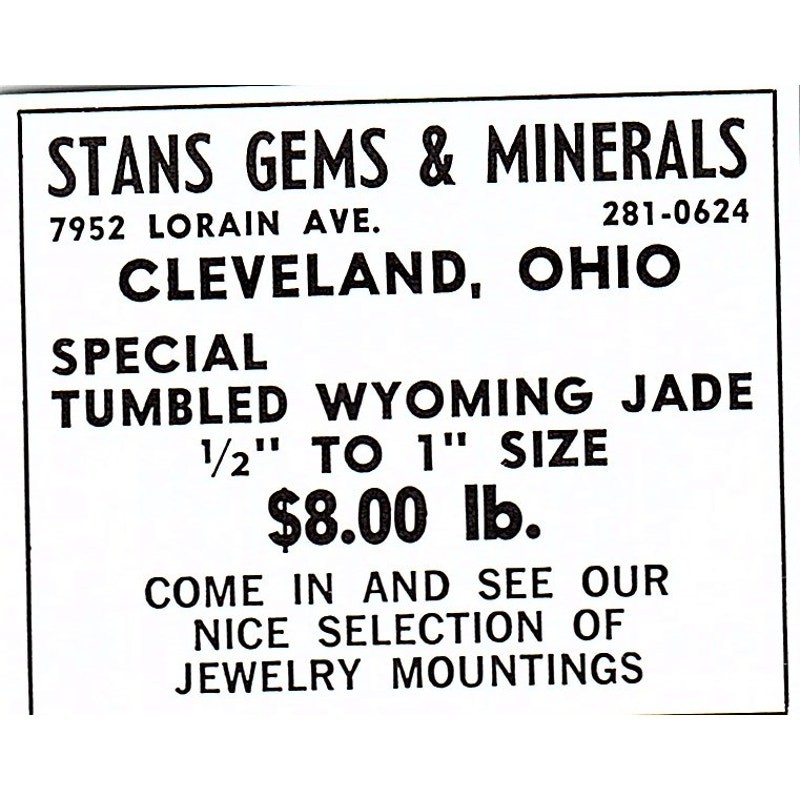 Stan’s Gems & Minerals Cleveland Ohio 1972 Ad AF8-M2