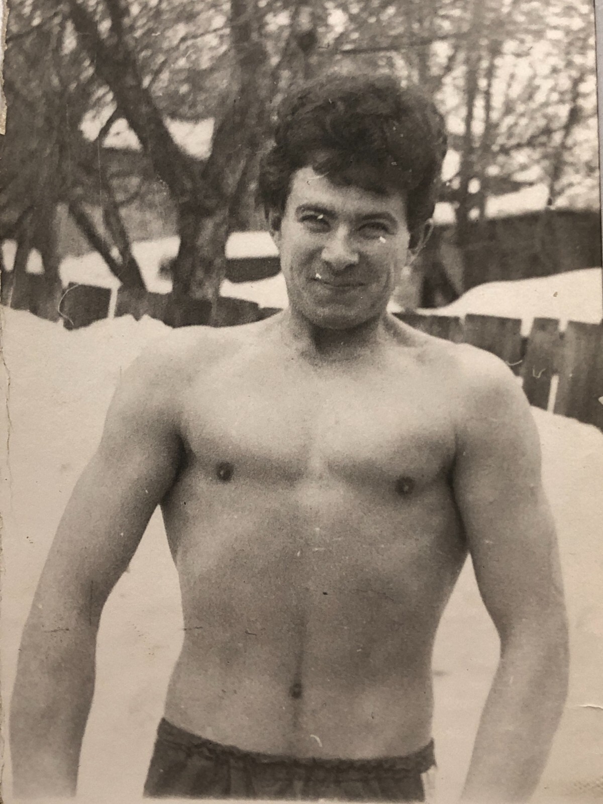 Gay Interest Beefcake 1970s Shirtless Curly Hair Bodybuilder Soviet Vtg Photo