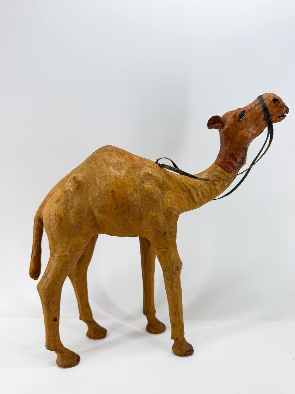 Handcrafted Leather Camel Figurine Sculpture Folk Art Home Decor Brown