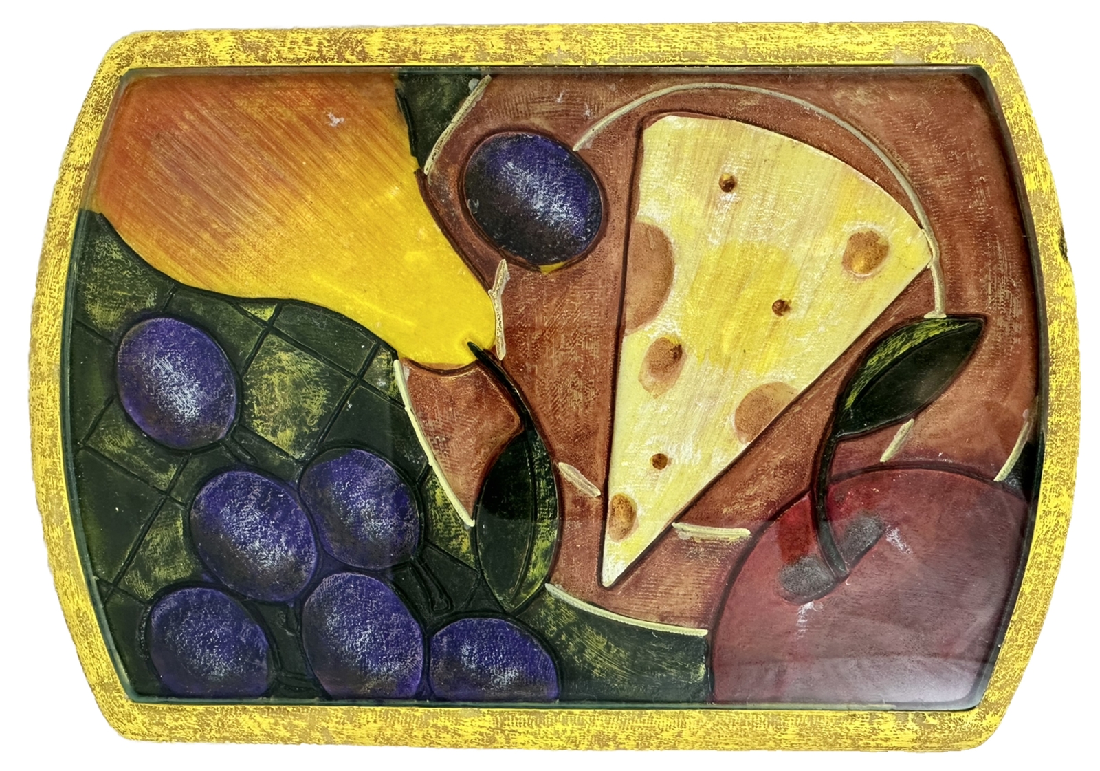 Joie de Vivre Cheese Glass Serving Board Fruit Tray Trivet