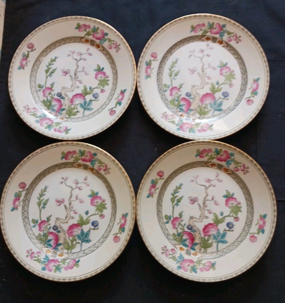 4-Noritake “M” Inwood India Tree Handpainted Dinner Plates Nippon FREE SHIPPING