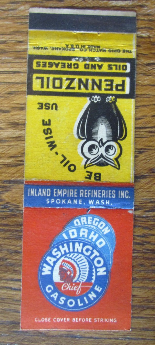 WASHINGTON CHIEF GAS STATIONS MATCHBOOK COVER: OREGON IDAHO & WASHINGTON -A28