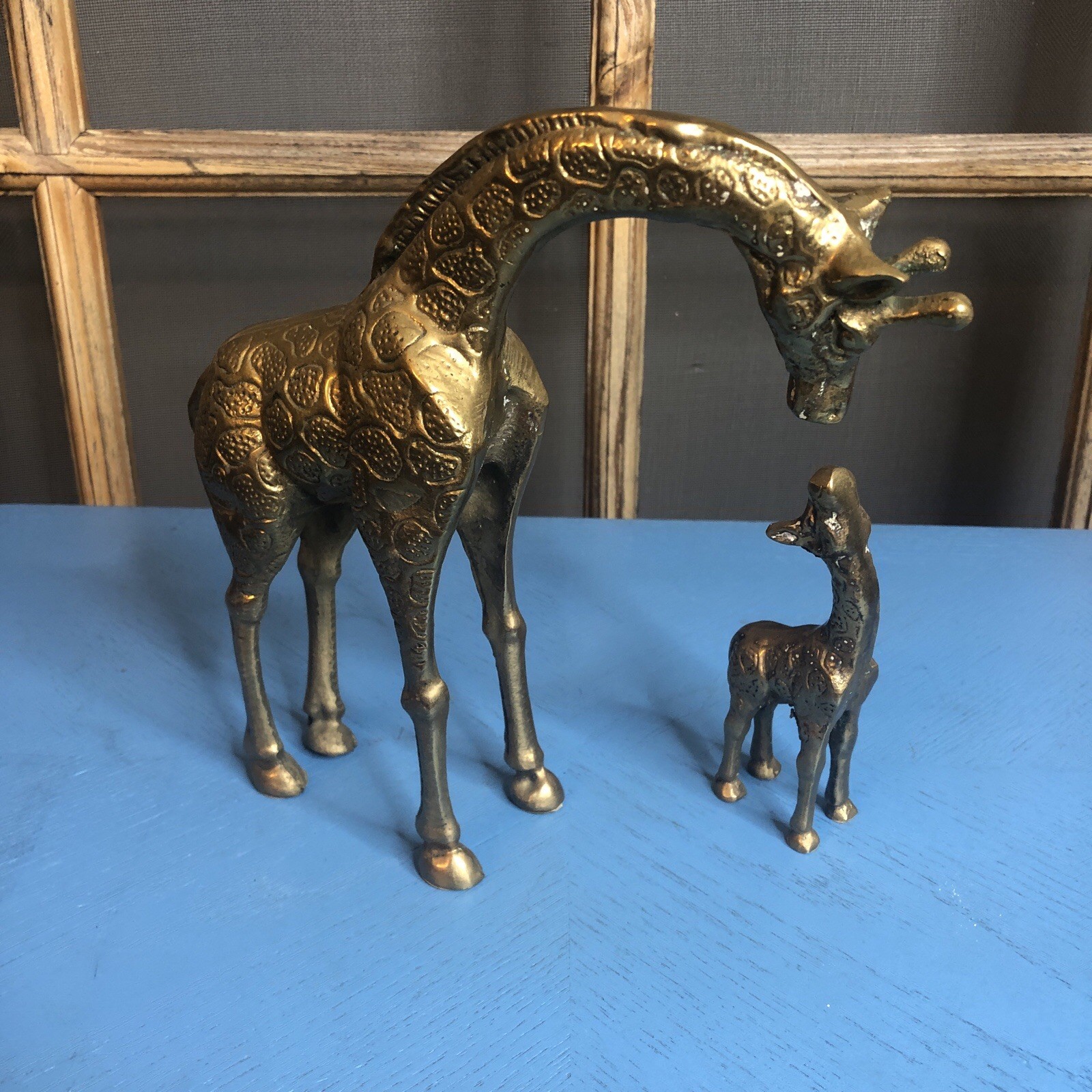 Brass Giraffe Statue Figurines, Mom & Baby * and 5 Inches Tall , Felt on Feet