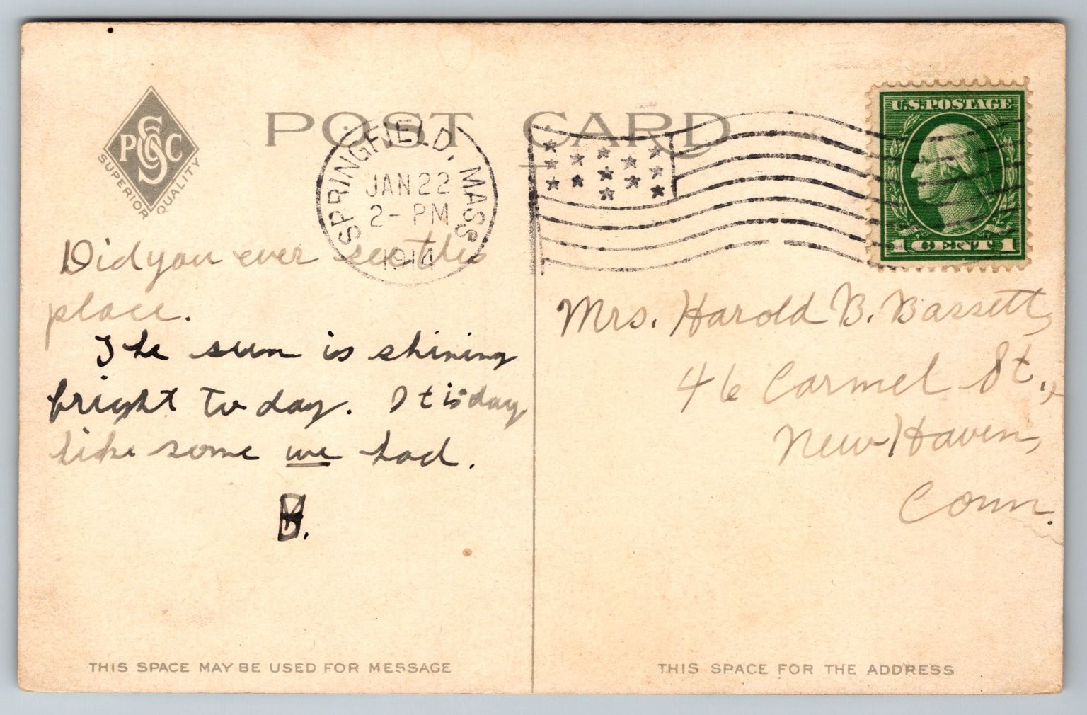 Art Museum Springfield MA Divided Back Postcard 1907-1915