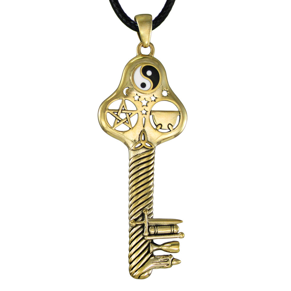 Bronze Witch Key Pendant Wicca Wiccan Witchcraft chalice cauldron athame jewelry