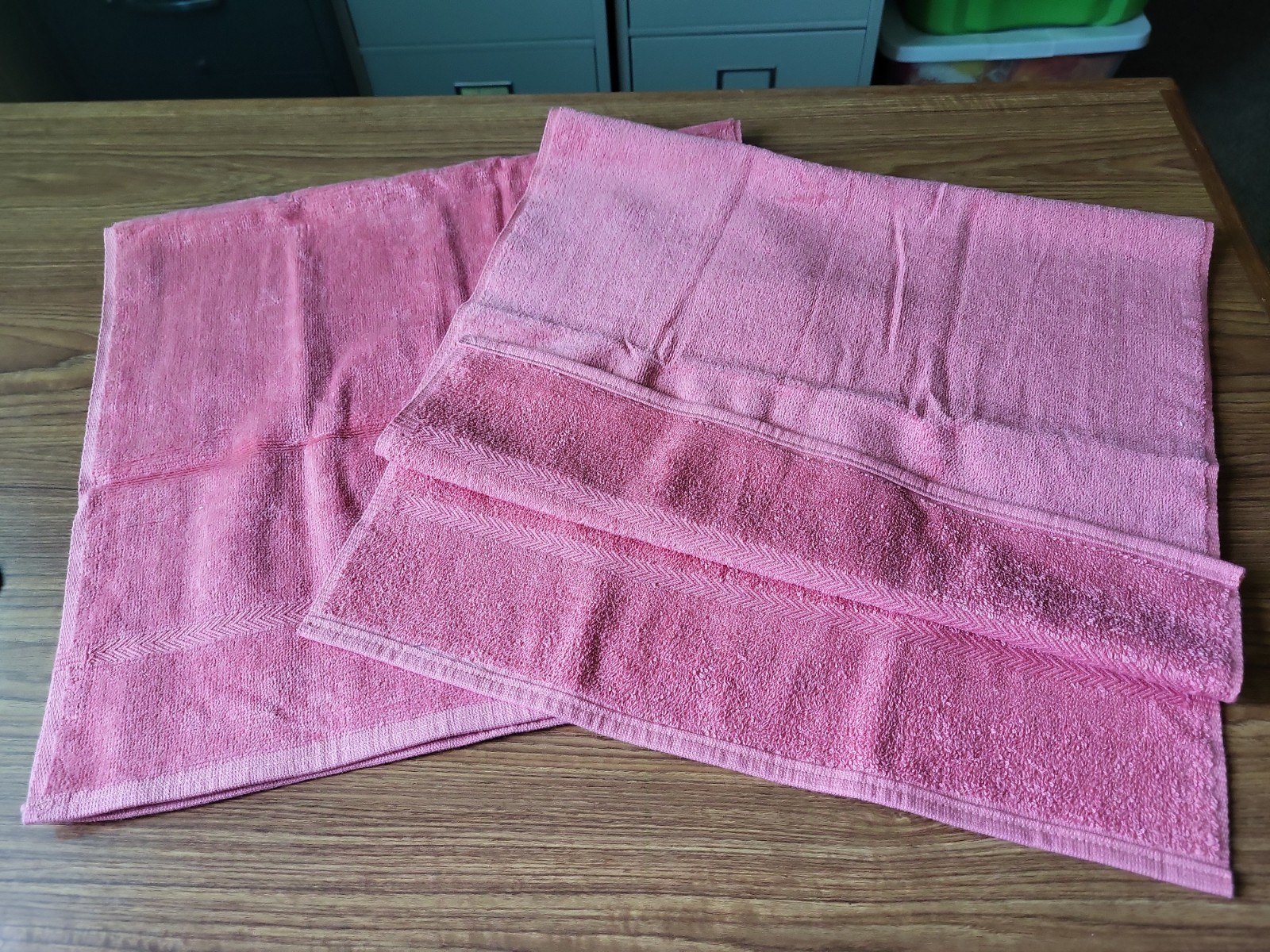 2 VTG. Hand Towels- Deep Pinky Coral Solid Color. 100 % Cotton. Ex. Condition