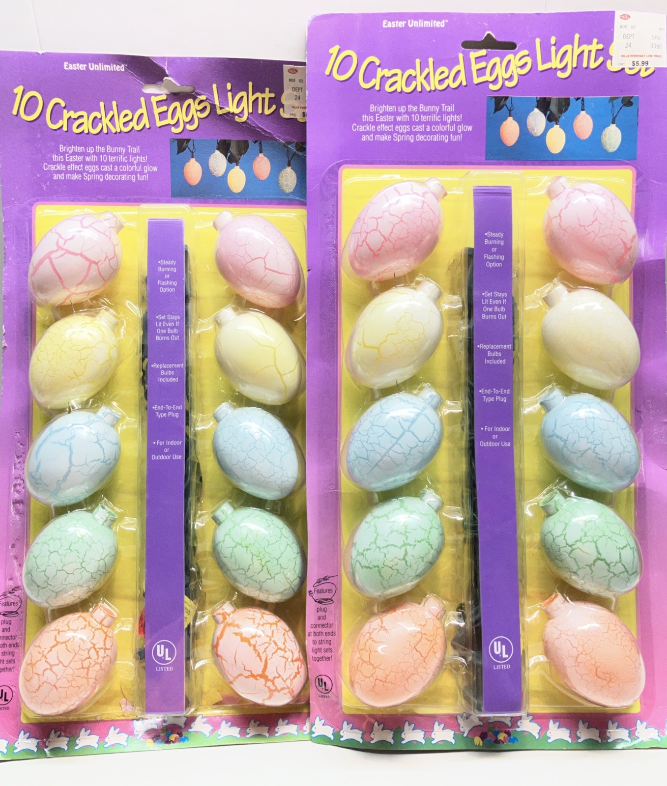 EASTER EGG String Lights – 2 Sets Crackle Blow Mold Pastel Cracked Eggs NOS