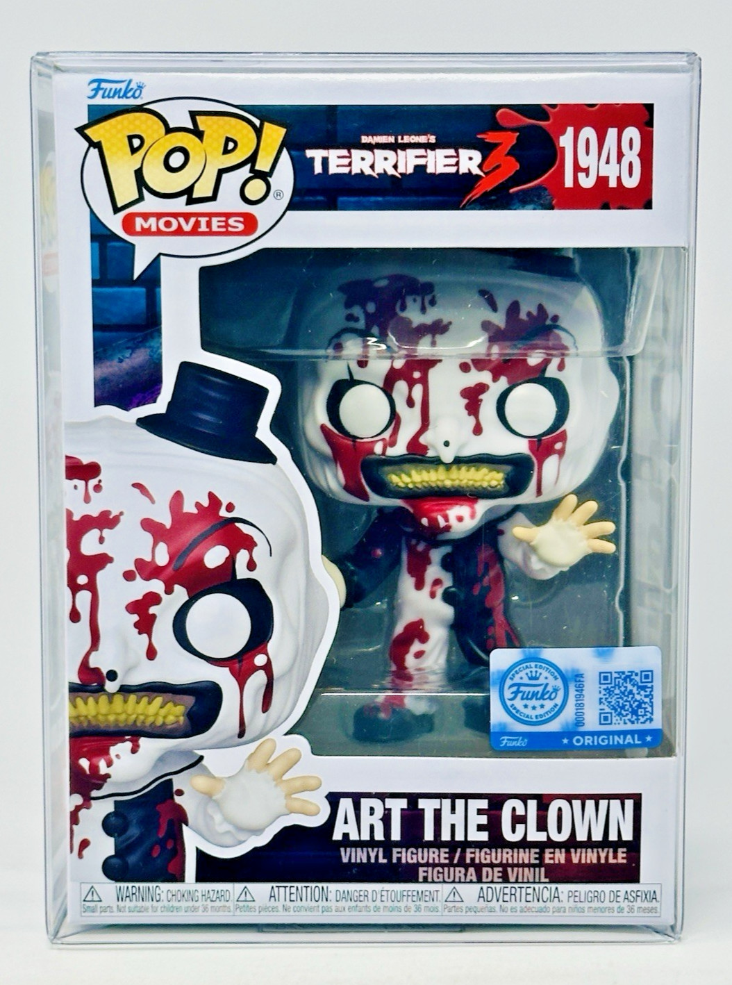 Funko Pop! Terrifier 3 – Art The Clown (Bloody) #1948 EE Exclusive w/ Protector