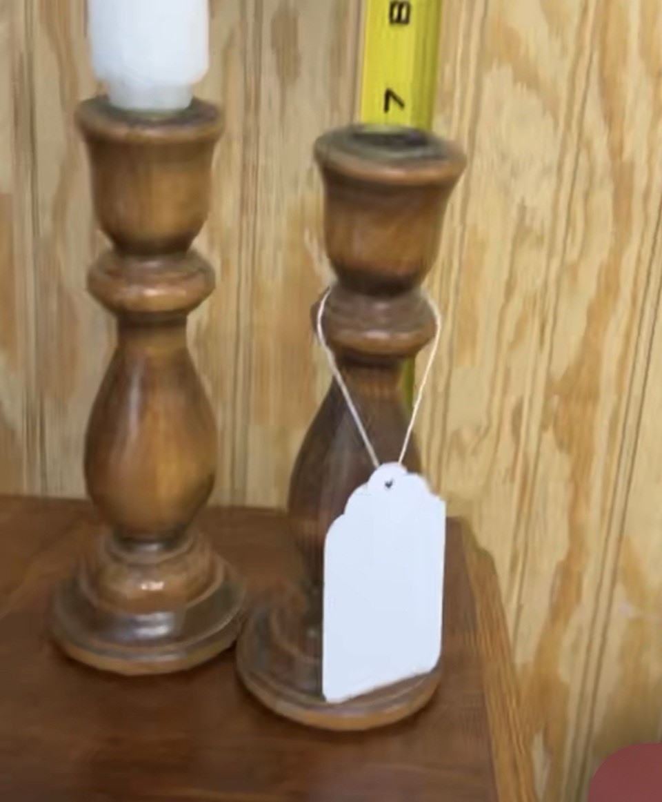 Pair Of Turned Wood Candle Stick Holders