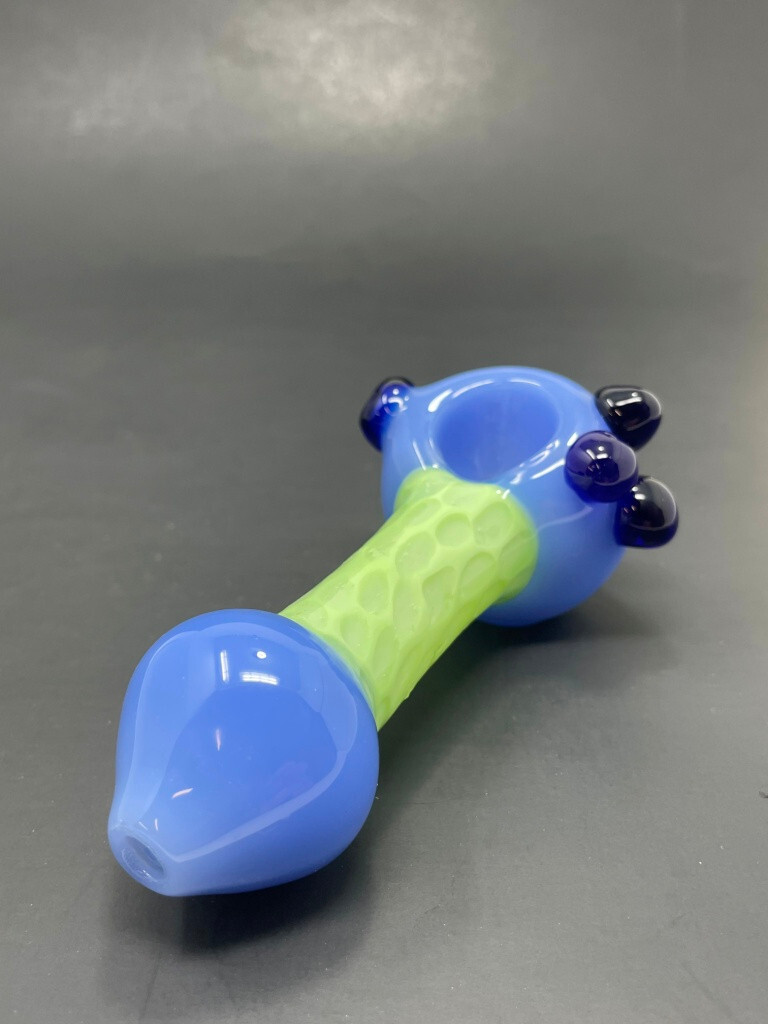 5″ Collectible TOBACCO Neon Green Scales Glass Hand Smoking Pipe w/ Carb Hole