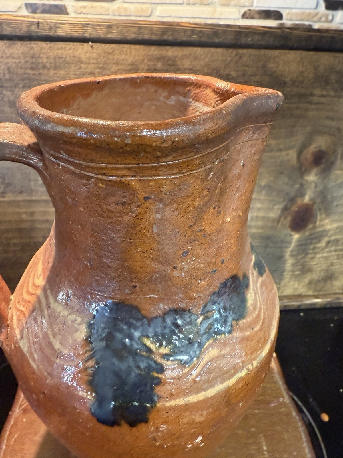 Vintage Rustic Earthenware Pitchers Set 2 Hand Thrown Pottery Farmhouse Jugs