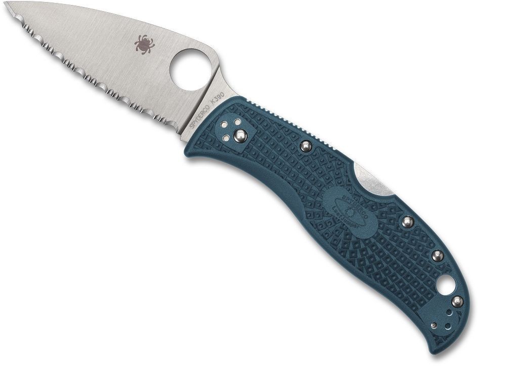 SPYDERCO LeafJumper, Blue Lightweight, K390 Steel, Serrated Edge, C262SBLK390