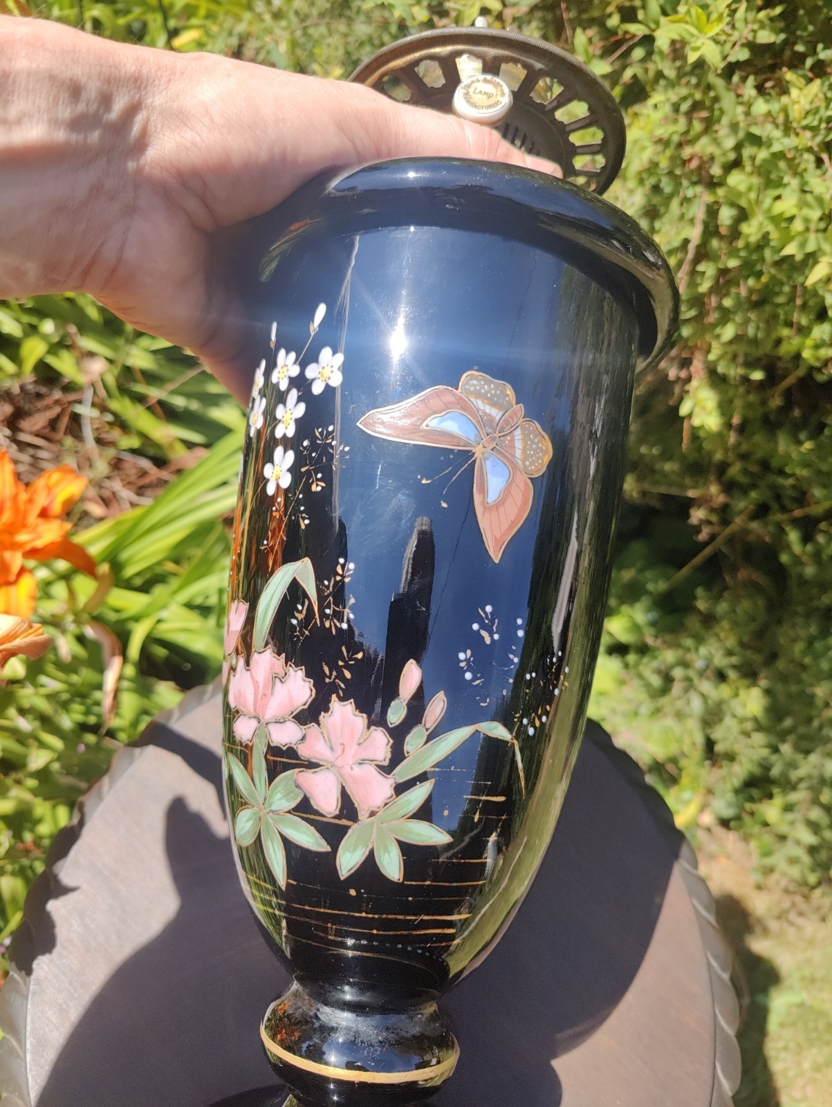 Original Victorian Famille Noire Enamel Decoration Butterflies Drop In Font Perf