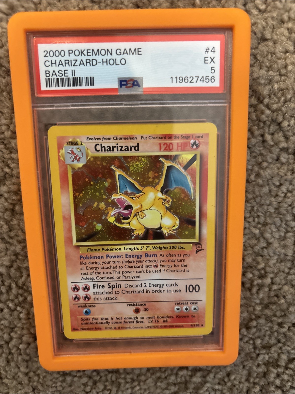 Pokemon 2000 Charizard #4/130 Base Set 2 Holo PSA 5 Awesome Swirl