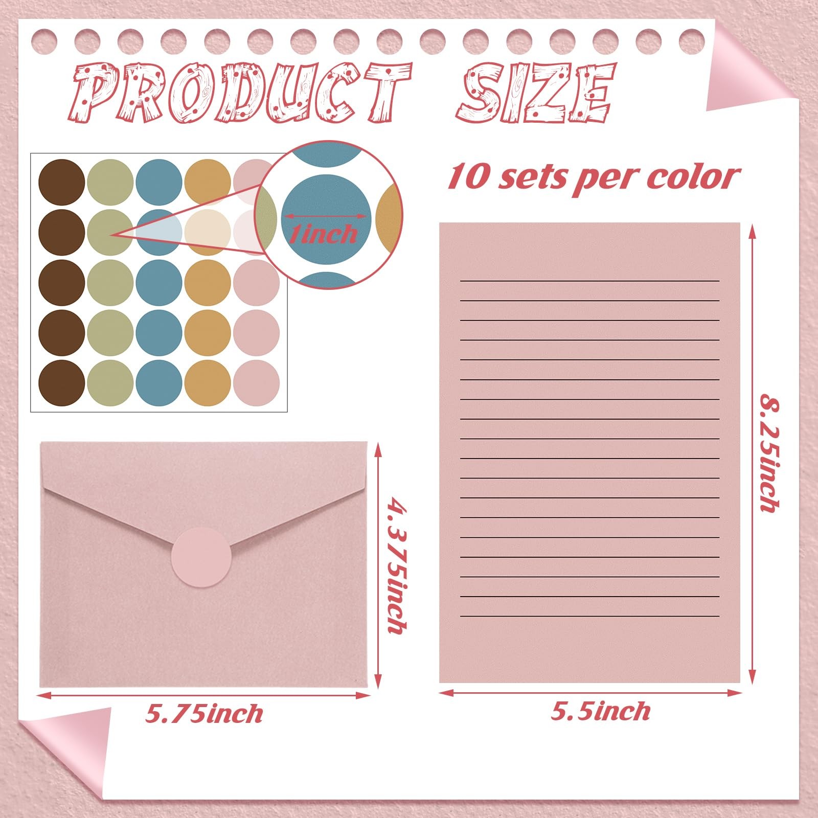 100 PCS Morandi Lined Stationery Paper Envelopes Set 5.5×8.25 Inch Office