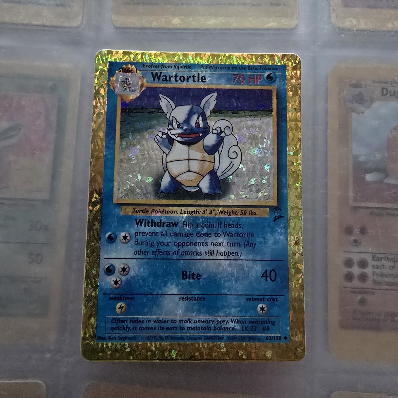 Wartortle 42/102 HOLO Prism Base Set Vintage Pokemon Vending Golden Sticker Card