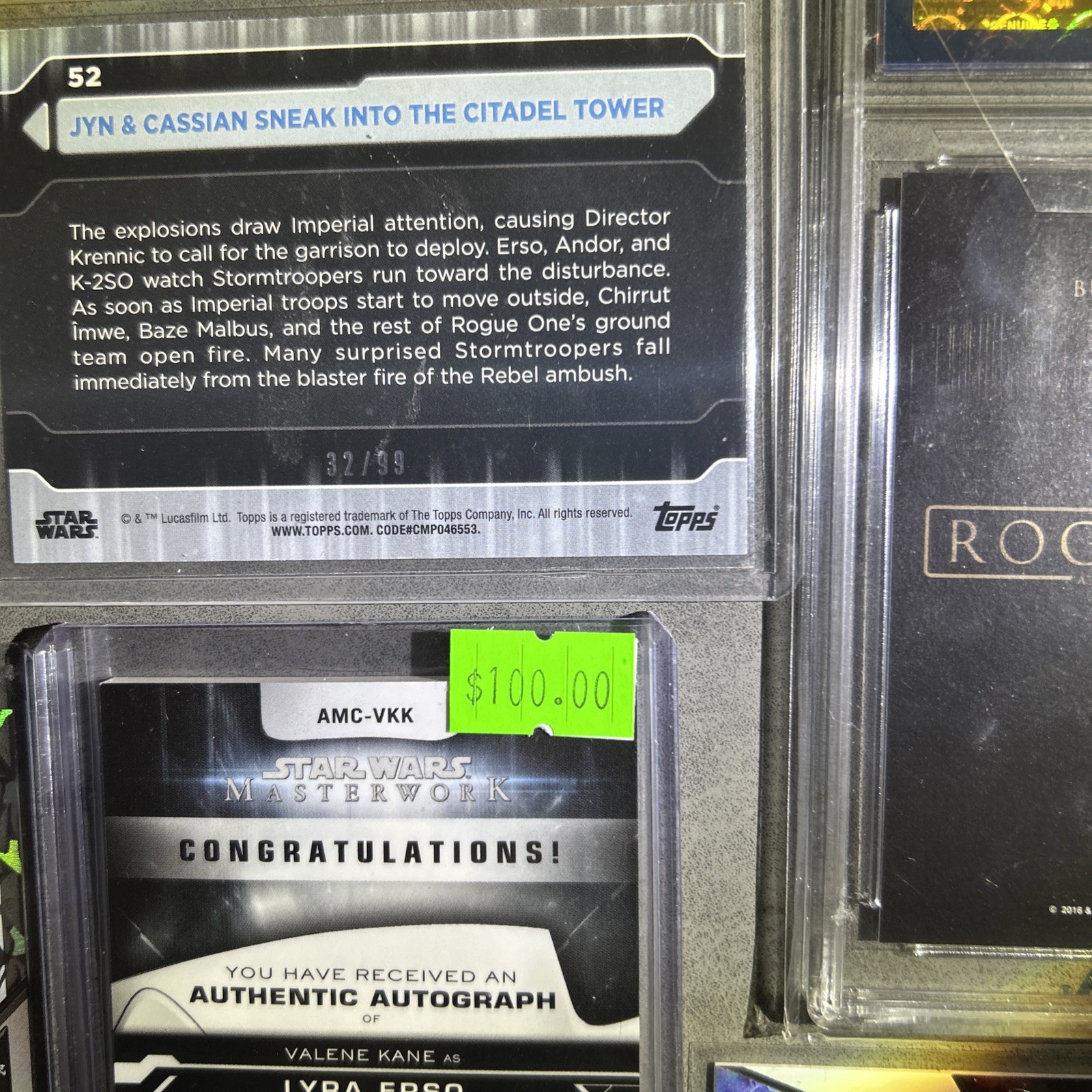 Star Wars Rogue One Cassian Andor Jyn Erso serial numbered & Bonus trading Cards