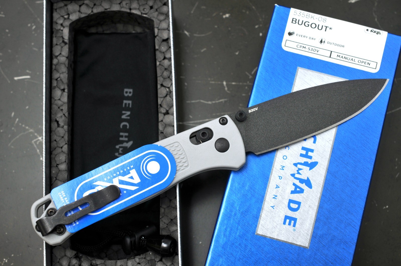Benchmade 535BK-08 Bugout Manual Folding Knife Storm Gray Handle CPM-S30V