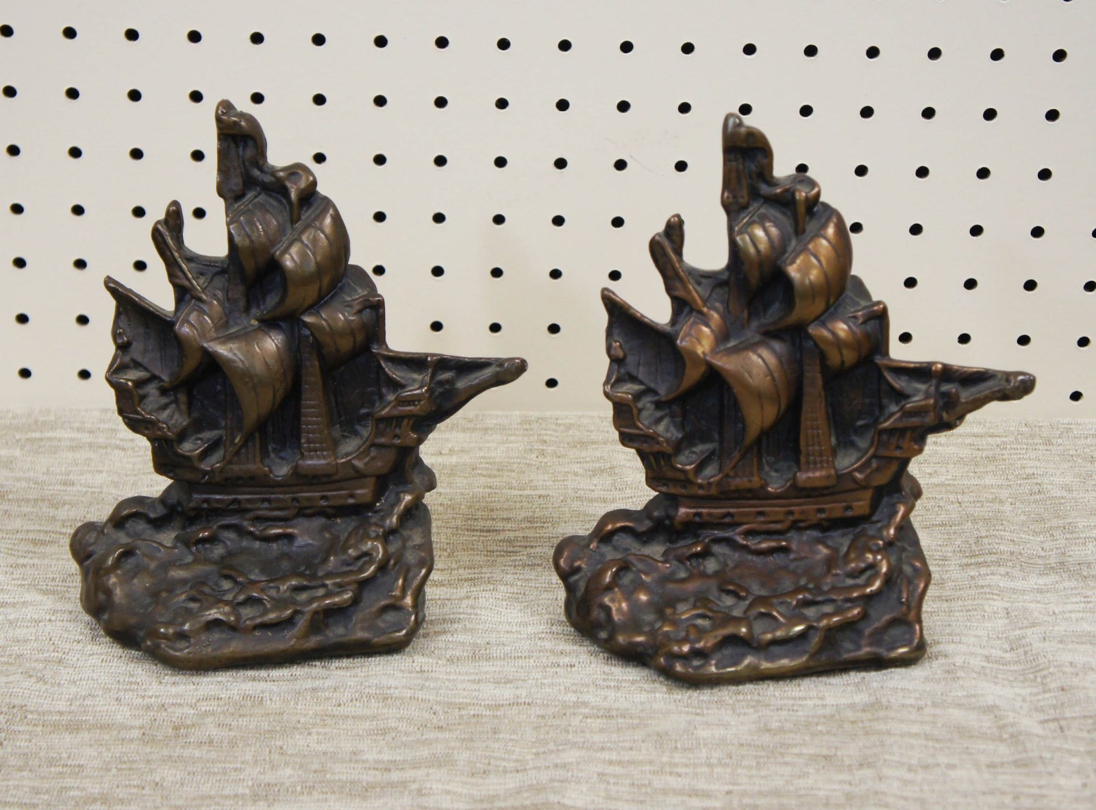 Antique Armor Bronze VANDERDEKEN 1560 Maritime Sea Ship Art Sculpture Bookends