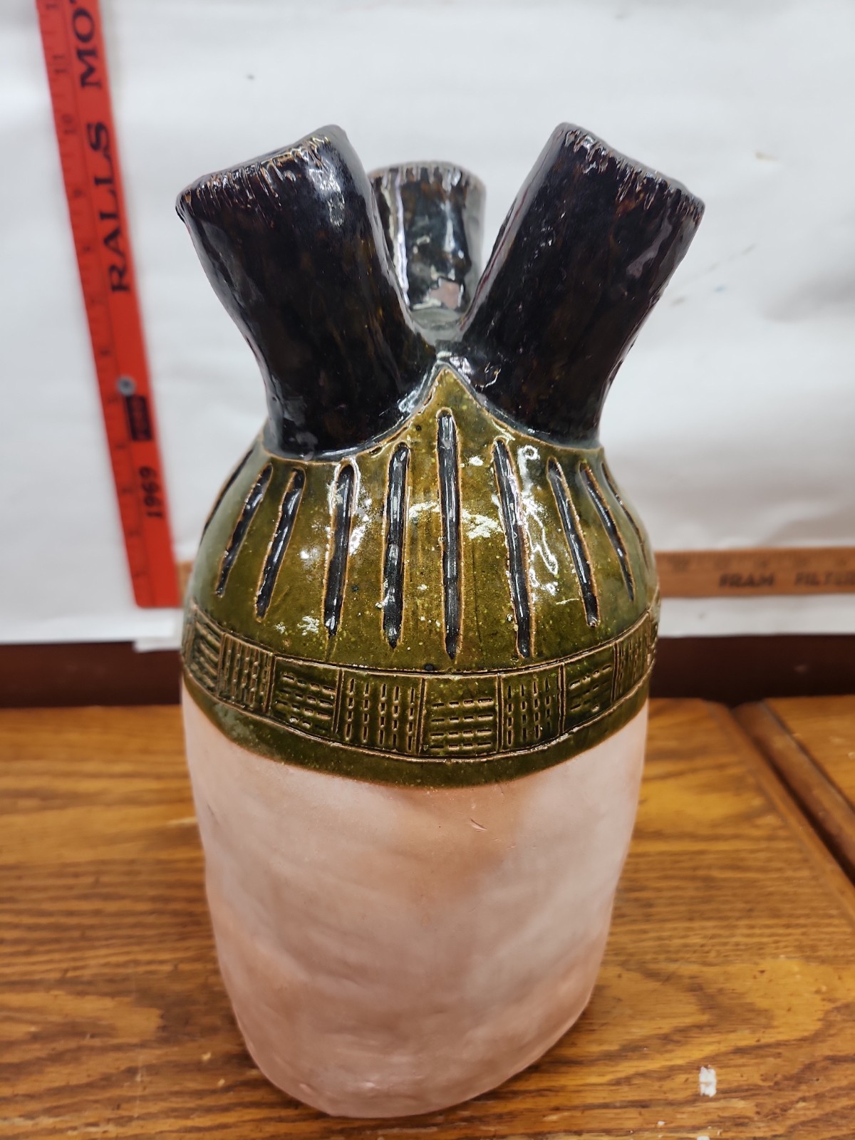 Vintage Earth Ware Multi Hole Vase Multicolor 12″ Tall