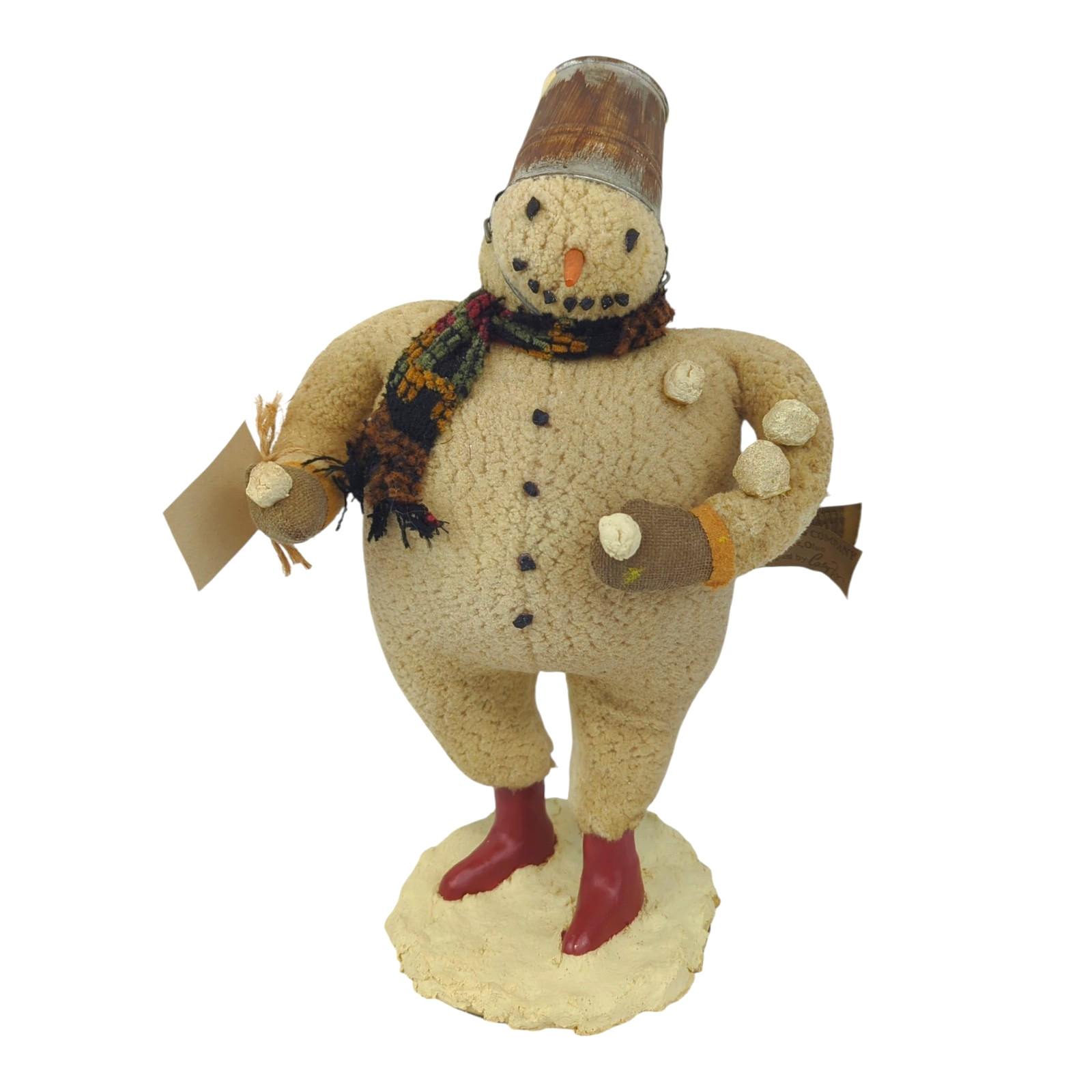 Primitive Cody Foster Snowman Figure 12″ Bucket Hat & Snowballs Folk Art Xmas
