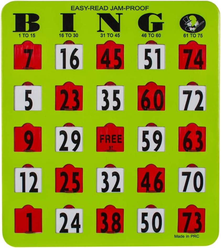Jam-Proof Easy-Read Large Print Fingertip Bingo Cards with Sliding