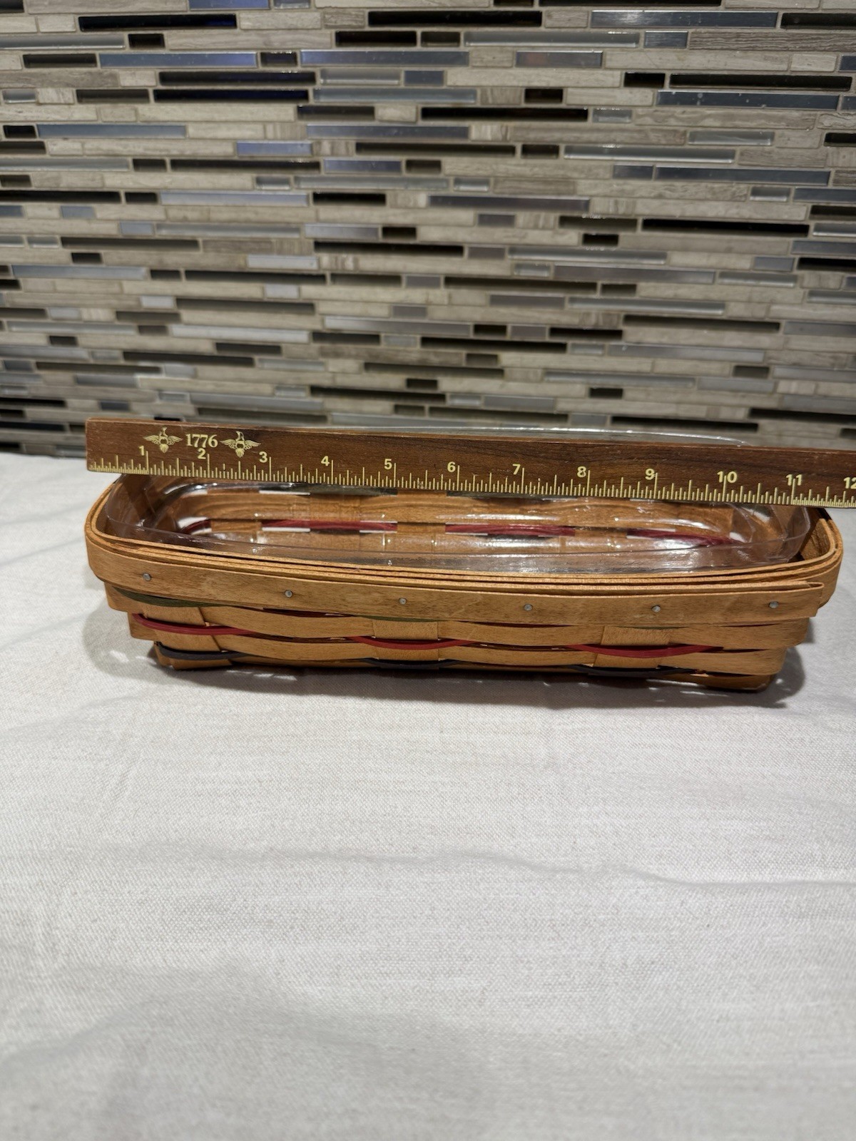 Longaberger 1992 Cracker Basket with Warming Brick -plastic Liner 11.5″ x 5″