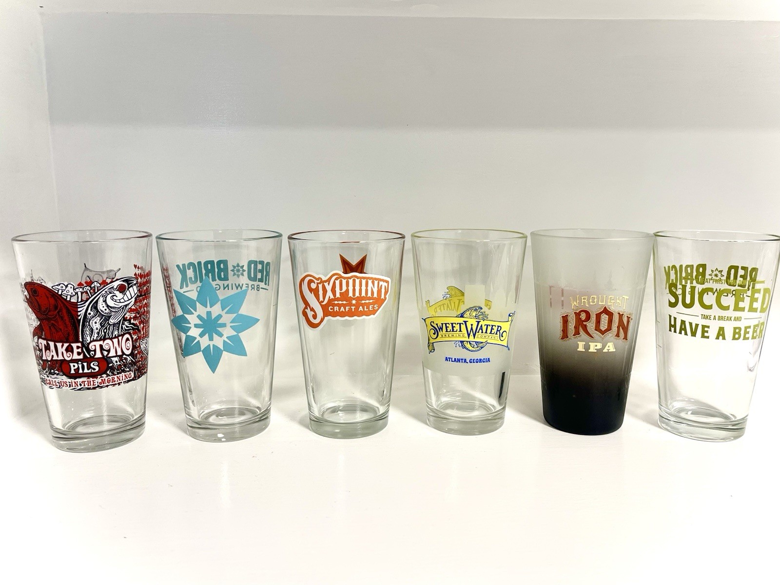 6pc Assorted Lot #2 Beer/Pint Glasses, Brewery Set, Draft Barware