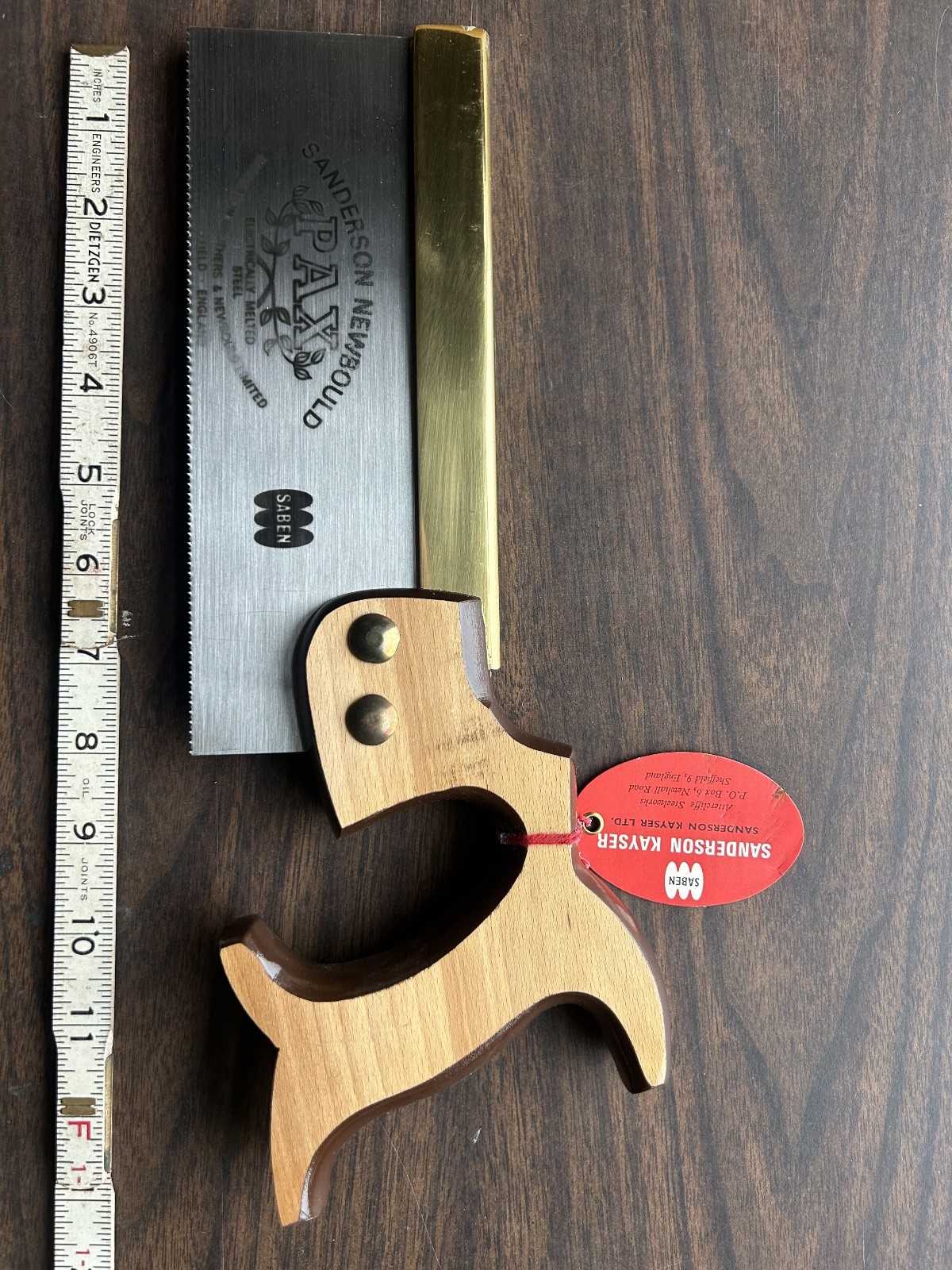 Vintage Sanderson Newbould Pax 8″ Brass Back Saw Sheffield England Dovetail O.H